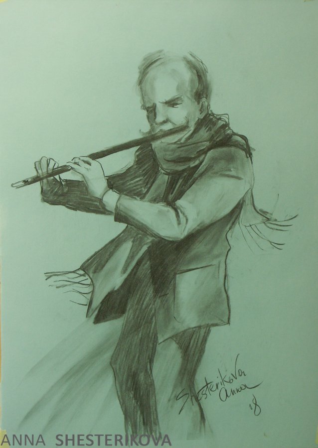 Musicians in Prague. Flute player